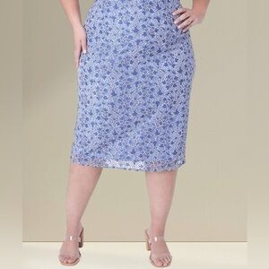 Lane Bryant Blue Floral Pencil Lace Skirt Women’s Plus Size 26 Cottage-core